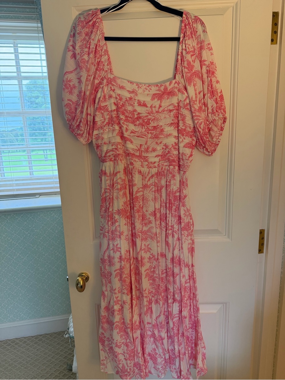 LC Lauren Conrad Pink Floral Square-Neck Midi Dress